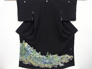 リサイクル　作家物　遠山に松・樹木模様刺繍留袖(比翼付き)